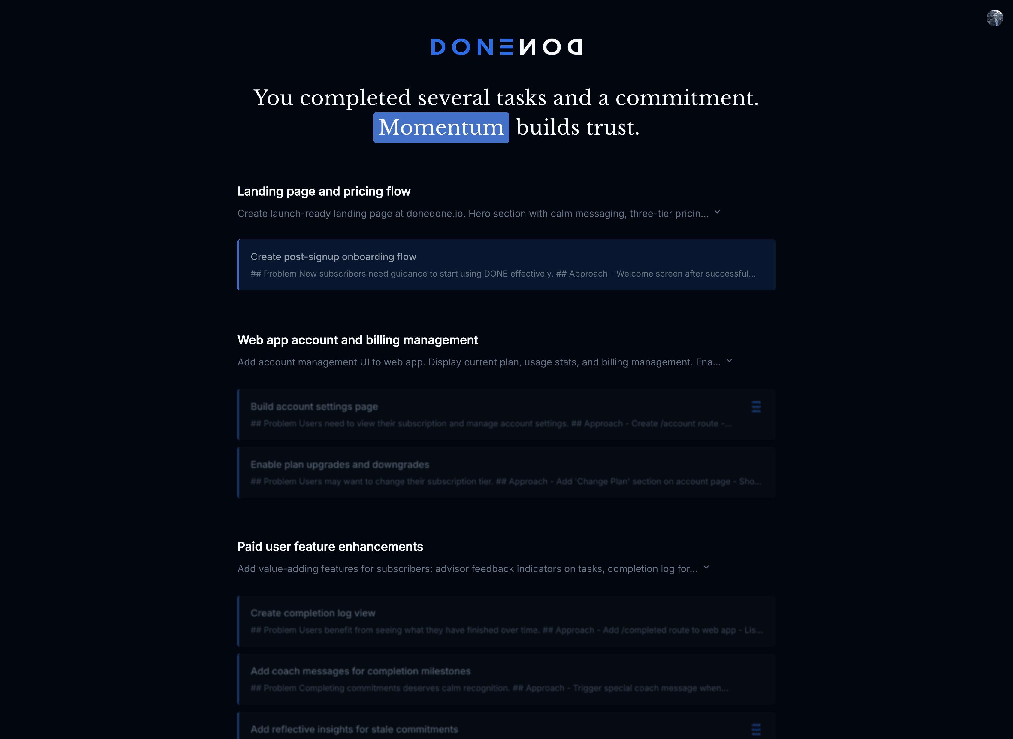 DONE - Your commitments at a glance